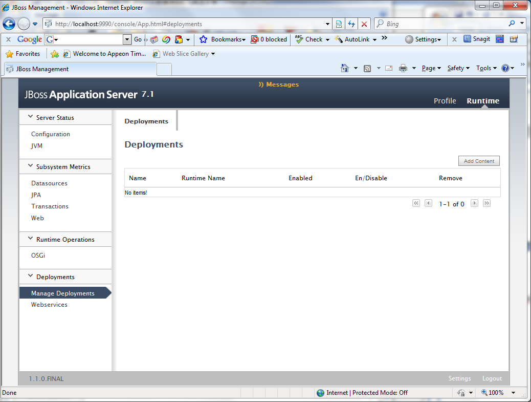 Manage Deployments page