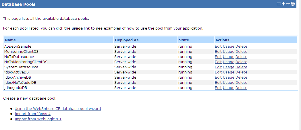 View deployed connection pools in Datasources