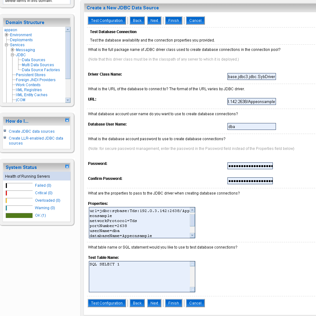Test Database Connection page